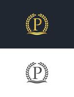 Gold Letter P Logo with Laurel Wreath and Wave Element vector