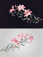 Pink lily branch illustration vector