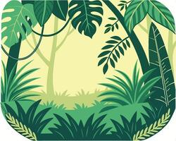 Lush Green Jungle Illustration with Tropical Plants and Vines Background vector