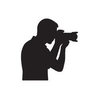 Photographer silhouette taking picture with camera creative photography and visual art concept on white background vector