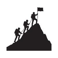 silhouette of a team climbing a mountain and reaching the summit isolated on white background vector