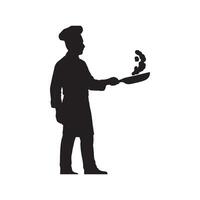 silhouette of a chef tossing food in a frying pan isolated on white background vector