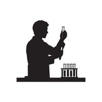 scientist silhouette working with test tubes in laboratory science research and chemistry experiment concept on white background vector