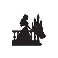 Princess silhouette near fairytale castle on white background fantasy royal story scene vector