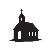 Silhouette of a small church building with steeple and cross isolated on white background vector