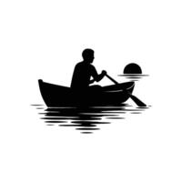 silhouette of a man rowing a boat during sunset isolated on white background vector