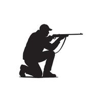 Soldier aiming with rifle silhouette on white background military combat weapon pose vector