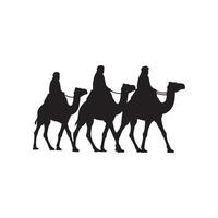 Camel caravan silhouette group of travelers riding through desert traditional journey concept on white background vector