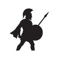 ancient warrior silhouette holding spear and shield strong historical fighter character concept isolated on white background vector