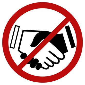 A bold, red circular prohibition sign with a diagonal line through a handshake icon vector