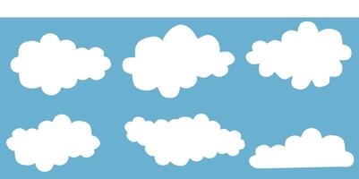 Set of Hand-Drawn White Cloud Shapes on Blue Sky vector