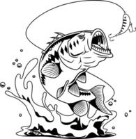 Black And White Monster Fish Illustration With Sharp Teeth And Lure Attack vector