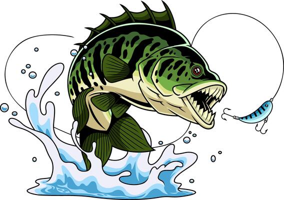 Colorful Fishing Artwork With Wild Leaping Fish And Open Jaws In Action