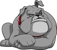 Tough Bulldog Character Resting With Fierce Look And Red Collar vector