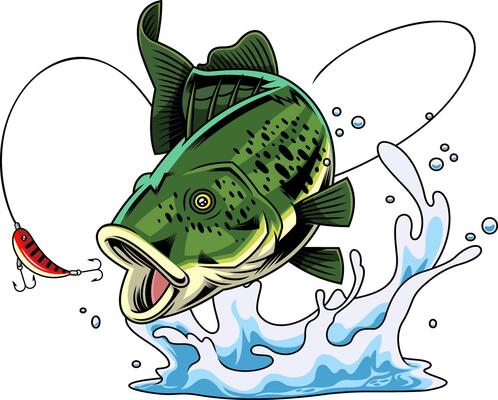 Aggressive Freshwater Fish Artwork Leaping Toward Crankbait Hook In Action