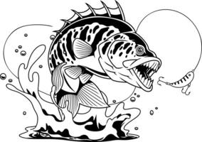 Monster Fish Line Drawing With Wide Open Mouth And Fierce Splash Motion vector