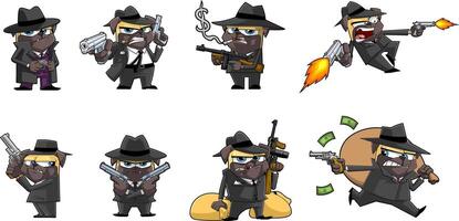 Cartoon gangster characters in action vector