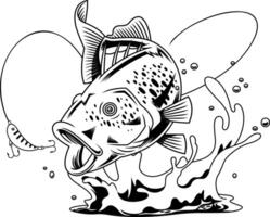 Jumping Fish Line Art With Water Splash And Fishing Lure In Mid Strike vector