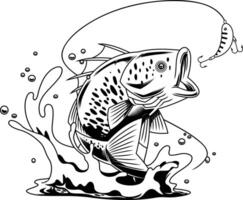 Outlined Predator Fish In Motion With Splash Trail And Curved Lure vector