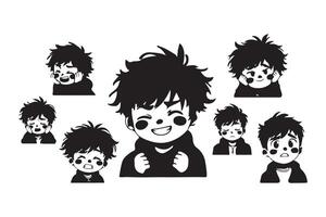 Anime boy with various emotions vector