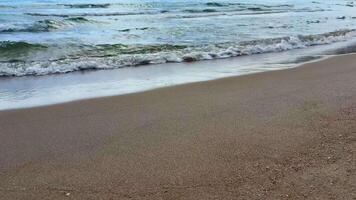 A serene calm beach scene featuring soft golden sand and gentle ocean waves, ideal for unwinding and relaxation photo