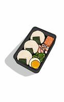 Bento box with rice and salmon vector