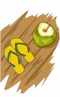 Flip flops and coconut drink on wood vector