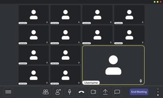 Participants gather in a virtual meeting platform. vector