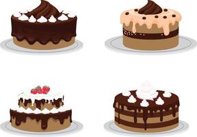 Four delicious chocolate cakes displayed vector