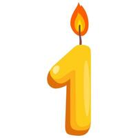Yellow number one candle with flame vector