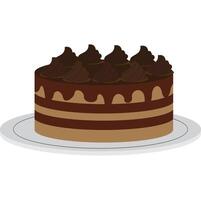 Layered chocolate cake with cream topping and round shape vector