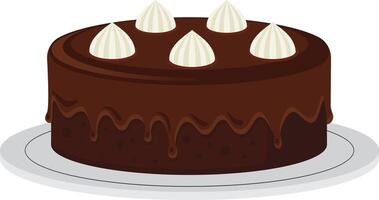 Round chocolate cake with chocolate glaze and white cream topping vector