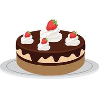 Chocolate cake with whipped cream and strawberry topping vector