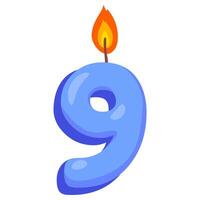 Birthday number candle 9 in blue glossy style vector