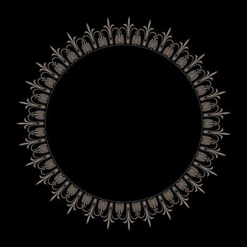 Gold round frame with greek floral meanders on black background. Beautiful, elegant round frame with arabesques. Vintage frame. Pattern frame for round surfaces, textiles, embroidery. EPS vector