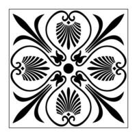 Monochrome classic Greek square floral pattern. Square of Ancient Greece, Roman Empire. Byzantine painting. Stylized floral ornament in square frame for tile design or Decoration of European palaces vector