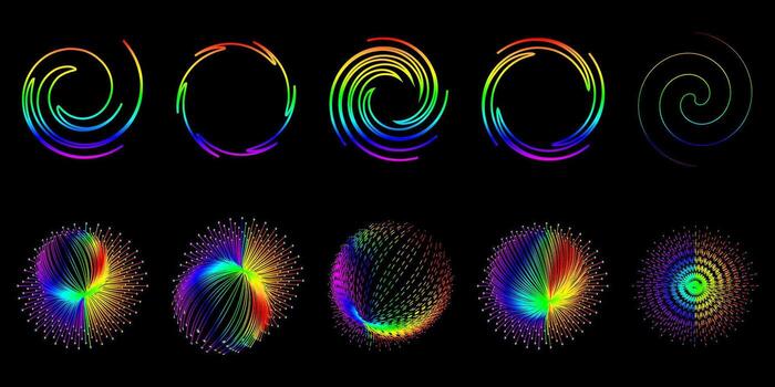 A set of different colored waves on a black background vector