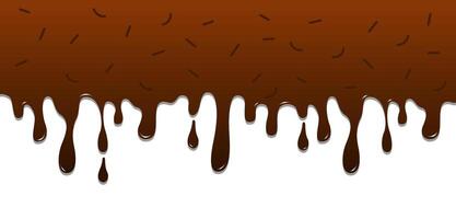 Melted Brown Chocolate Drip with Sprinkles Isolated on White Background vector