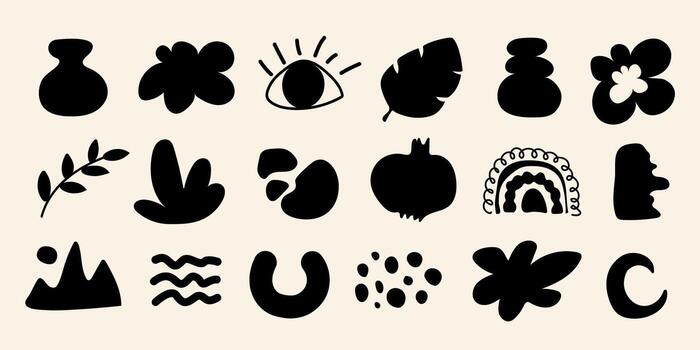 mínimo negro resumen orgánico formas en silueta. artístico dibujado a mano diseño elementos para elegante moderno composiciones vector