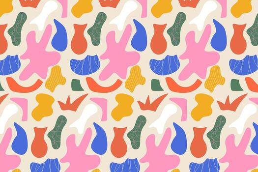 de moda resumen modelo con negrita dibujado a mano orgánico formas en retro colores. juguetón inspirado en memphis antecedentes para moda, marca, textil, y creativo proyectos vector