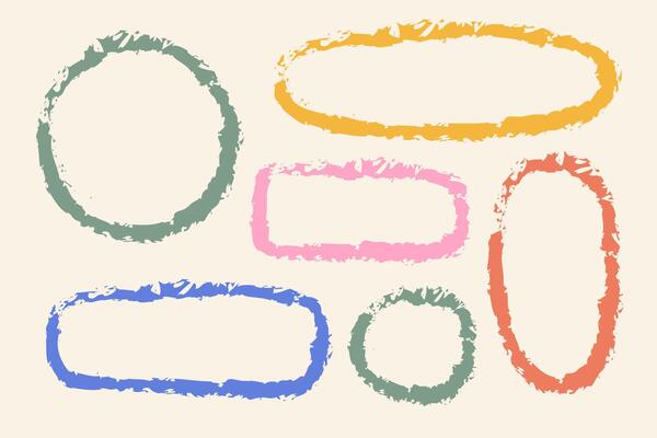 Hand Drawn Brush Stroke Frames Oval and Circle Color Borders