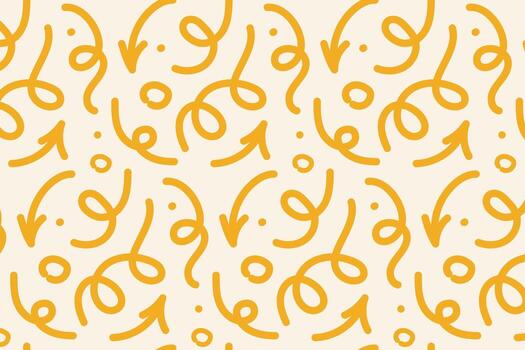 Yellow abstract doodle pattern with curved arrows and swirl lines. Trendy background for surface design and fashion vector