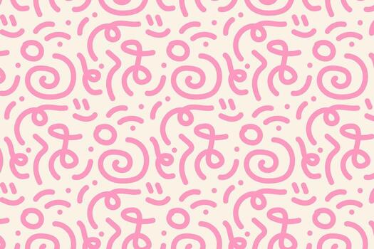 Pink hand-drawn doodle pattern with swirls and abstract shapes. Trendy design for textiles, packaging, and branding vector