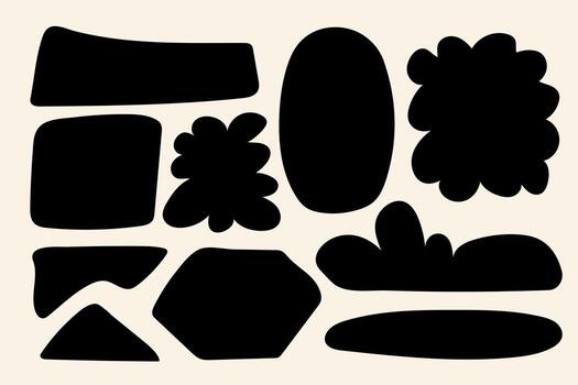 Boho abstract shape collection in black. Hand drawn fluid forms, floral inspired silhouettes, and geometric cutouts for modern design and branding. vector