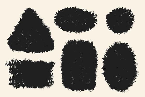 Grunge Black Ink Shapes Rough Textured Brush Stroke Elements