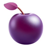 3D Render of a Purple Plum with a Stem and Leaf png