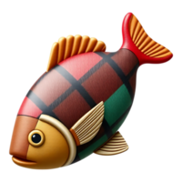 Plaid Fish Playful 3D Cartoon Illustration with Textured Details png