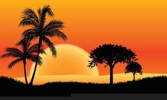 Tropical Sunset Silhouette with Palm Trees and Golden Horizon vector