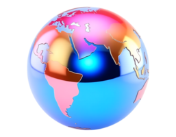 Glossy 3D Earth Globe with Metallic Finish and Continental Outlines png