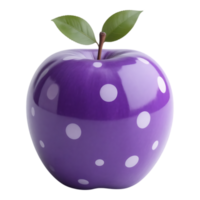 Purple Apple with White Polka Dots and Green Leaves png